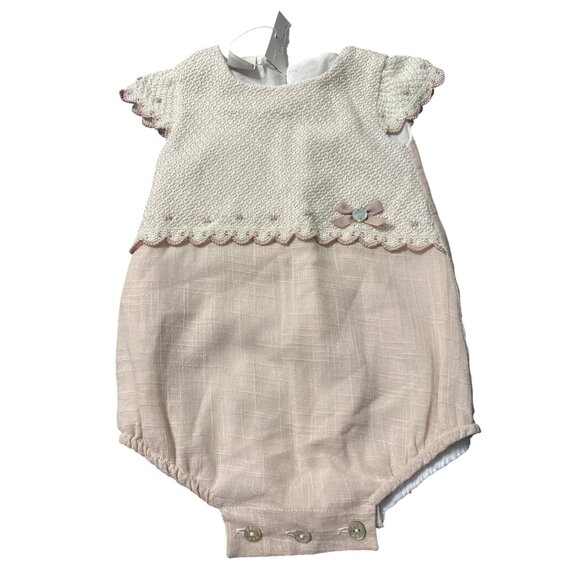 Paz Rodriguez NWT Knit & Linen Bubble Romper Beige & Ivory Made In Spain 6 Month - Picture 3 of 5